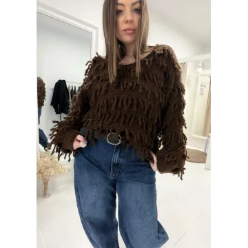 Sweter „Fringe Mood” – puszysty sweter z frędzlami