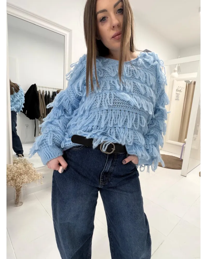 Sweter „Fringe Mood” – puszysty sweter z frędzlami