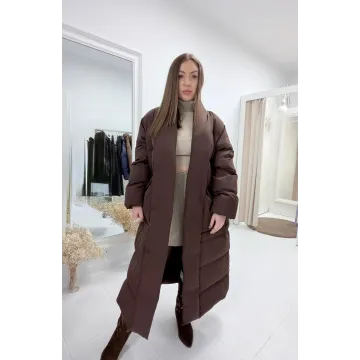 Kurtka „Puffy Long Brown” – długa, ultraciepła puchówka w kolorze czekoladowym