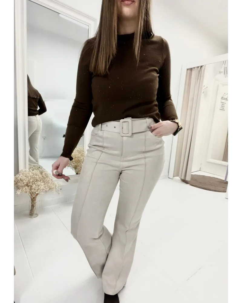 Bluzka „Chocolate Sparkle” – brązowy prążkowany golf z delikatnym połyskiem