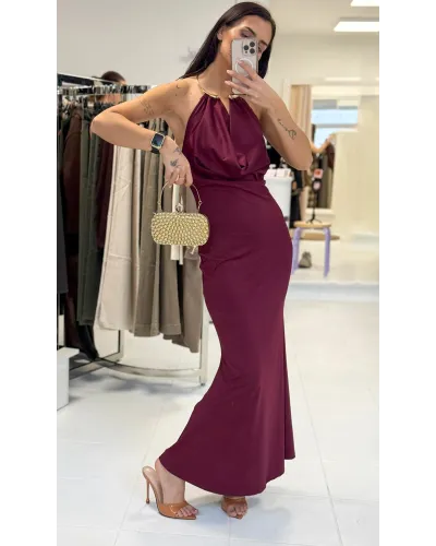 Sukienka „Golden Grace” – długa sukienka halter ze złotym detalem