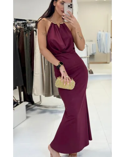 Sukienka „Golden Grace” – długa sukienka halter ze złotym detalem